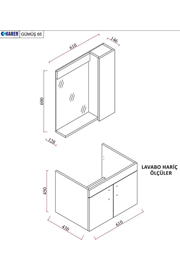 Gümüş 65 Cm Lavabolu Banyo Dolabı Retro Gümüş-beyaz Seramik Lavabo Dahil